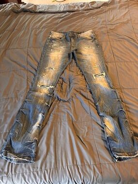 Men's Distressed Skinny Jeans in Blue - Slim Fit Flared Men’s Light Wash